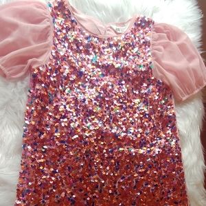 Girls Pink Sparkle Sequin Dress Short Sleeve Size 10.